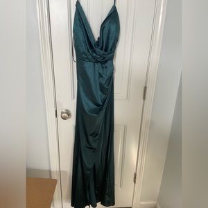 Suuuper Long flowy deep teal gown with straps